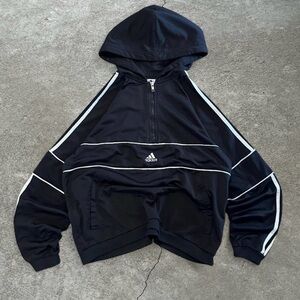 90's VTG Adidas Black 1/4 Zip Track Hoodie with Center White Logo